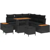 vidaXL Tuinbank Set 8 st 7-Aantal zitplaatsen Zwart Poly rattan