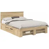 vidaXL Bedframe met hoofdeinde Sonoma Eik 140 x 200 cm Bewerkt hout