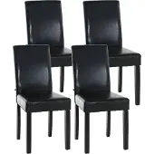 CLP 4-delige set eetkamerstoelen Ina, kunstleer met houten frame, bruin. Framekleur: zwart