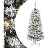 vidaXL Kunstmatige Hinged Kerstboom met 150 LED Groen en Wit 150 cm