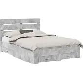 vidaXL Bedframe met lade Beton Grijs 140 x 190 cm Bewerkt hout