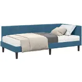 vidaXL Hoekbedframe met Matras met hoofdeinde 2 st Blauw Fluweel