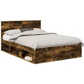 vidaXL Bedframe, gerookt eikenhout, 140 x 190 cm, massief grenenhout