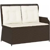 vidaXL Tuinbank met kussen Zwart en Crème Wit poly rattan