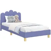 vidaXL Kinderen bedframe met hoofdboard Jeans Blauw 90 x 200 cm Stof