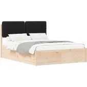 vidaXL - Bedframe - met - Gevoerde - Hoofdbord - Zwart - 160 - x - 200 - cm