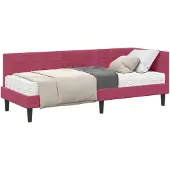 vidaXL Hoekbedframe met Matras 2 st Wijnrood 80 x 200 cm Fluweel