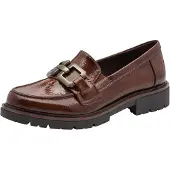 Jana dames loafers, platte zool, elegant, veganistisch, cognackleur, lakleer, maat 41
