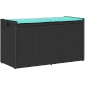 vidaXL Opbergbank met kussen voor buiten 100 cm poly rattan zwart