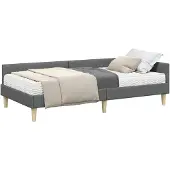 vidaXL Hoekbedframe met Matras Anders met hoofdeinde 2 st Grijs Stof