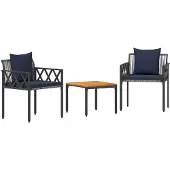 vidaXL Tuinmeubelset, 3 stuks, grijs en marineblauw, polyrotan