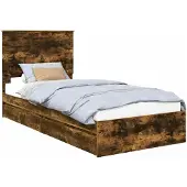 vidaXL Opbergbed met lade Rook Eiken 90 x 190 cm Bewerkt hout