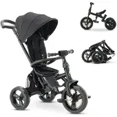 Deryan Explorer Driewieler - Duwstang - Opvouwbaar met mandje - Zwart