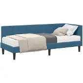 vidaXL Hoekbedframe met Matras met hoofdeinde 2 st Blauw Fluweel
