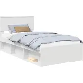 vidaXL Bedframe met hoofdeinde, wit, 100 x 200 cm, massief dennenhout