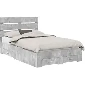 vidaXL Bedframe met lade Beton Grijs 135 x 190 cm Bewerkt hout