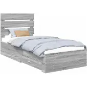 vidaXL Bedframe met lade Grijs Sonoma 90 x 200 cm Bewerkt hout