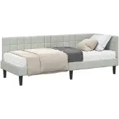 vidaXL Hoekbedframe met Matras met hoofdeinde 2 st Lichtgrijs Fluweel