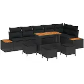 vidaXL Tuinbank Set 10 st 9-Aantal zitplaatsen Zwart Poly rattan
