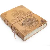 Spiru Handgemaakt Leren Notieboekje met Hamsa Hand (17,5 x 13 cm)