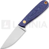 Brisa Necker 70 neck knife, Flat, blue jeans micarta, leather