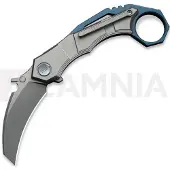 We Knife Tayra vouwmes, Gray & Blue Ti, Stonewash