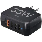 Hama Oplaadstation, 33 watt, 4-voudig (1xQC3.0, 3xUSB-A), zwart