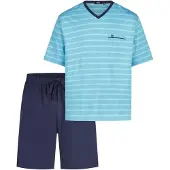 Hajo heren shortama blauw jacquard | Maat 60