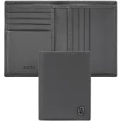 HUGO BOSS Leren kaarthoes Double B Card Case Saffiano Grey grijs