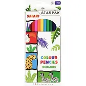 Starpak Safari kleurpotloden, 12 intense kleuren, voor schoolkinderen, 1 stuk.