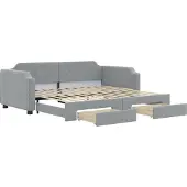 Syfax Slaapbank met onderschuifbed lades 100x190 cm stof lichtgrijs