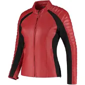 Rusty Stitches dames leren motorjas, rood/zwart, maat 46