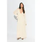 Gina Tricot  - Chiffon maxi long sleeve dress - Jurken met lange mouwen - Wit - M - Dames