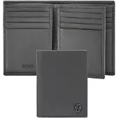 HUGO BOSS Leren kaarthoes Double B Card Case Saffiano Grey grijs