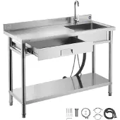 Vevor RVS spoelbak (120 x 50 x 94 cm)