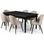 Ebuy24 Amaretta eethoek tafel zwart 6 stoelen fluweel beige.