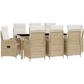 vidaXL Buiten Eettafel Set 9 st Beige en Crème Wit poly rattan