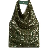 Superdry Cowl Halter Sequin Mouwloze Blouse