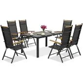 Garden Point Verona Wood polywood aluminium tuinmeubelen voor 6 personen zwart
