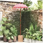 vidaXL Balinese parasol met basis Roze 95 x 95 x 260 cm Katoen
