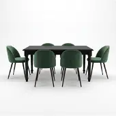 Ebuy24 Amaretta eethoek tafel zwart 6 stoelen velours groen.