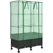 vidaXL Tuinplantenbak met Kasbedekking en Wielen 2 st Zwart PP