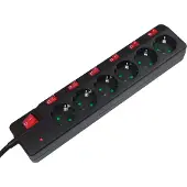 Logilink LPS233 Overspanningsveilige stekkerdoos 6-voudig Zwart Randaarde stekker 1 stuk(s)