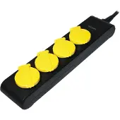 Logilink stekkerdoos voor vochtige ruimtes, 4-voudig, zwart/geel, 1,4 meter (verpakking: bulk)