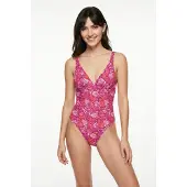 Marc O'Polo Badpak ' Abstract Leaf ' oranje / pink / rosa