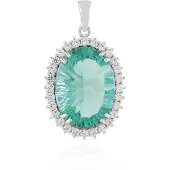 Cavill - Zilveren Hanger 925 Sterling Gerhodineerd - 14,58 Ct Groene Fluoriet Ovaal - 1,28 Ct Pavé Zirkonen - Elegante Braziliaanse Edelsteen
