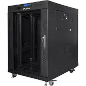 Lanberg 19" 15U vrijstaande LCD-kast met glazen deur (FlatPack), zwart (verzendkosten via transportbedrijf)