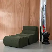 Sweeek Stoffen fauteuil getextureerde bouclé 1 zitplaats met voetenbankje Kaki