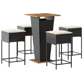 vidaXL 5-delige Tuinbarset met kussens poly rattan zwart