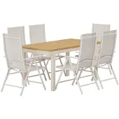 Svea - Josef rechthoekige tuintafel - naturel + 6x Jonathan tuinstoelen - beige